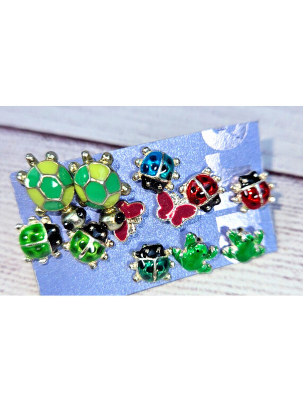 Earrings, colorful enamel stud earrings, ladybugs, turtles, butterfles and frogs